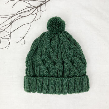 Fair Trade Unisex Cosy Cable Knit Wool Bobble Hat, 7 of 10