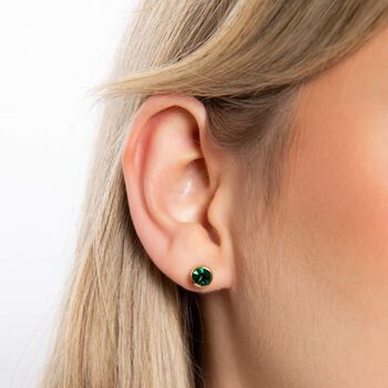 Gold Plated Sterling Silver May Emerald Birthstone Stud Earrings, 3 of 7