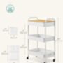 Three Tier Rolling Storage Cart Utility Trolley, thumbnail 2 of 6