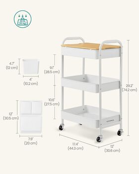 Three Tier Rolling Storage Cart Utility Trolley, 2 of 6