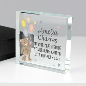 Personalised Teddy And Balloons New Baby Crystal Token, 3 of 4