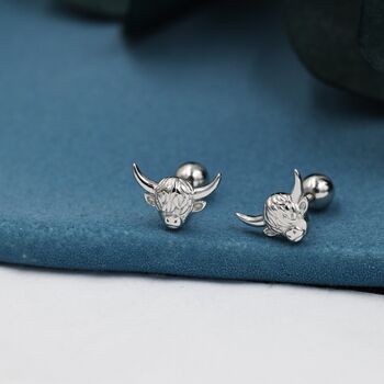 Tiny Highland Cow Screw Back Earrings Sterling Silver, 3 of 9
