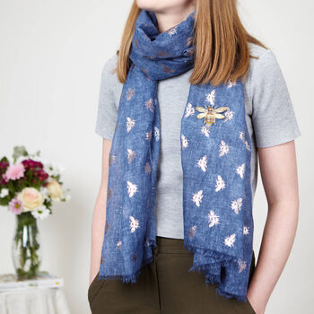 Friendship Bee Print Scarf And Brooch Set, 3 of 7