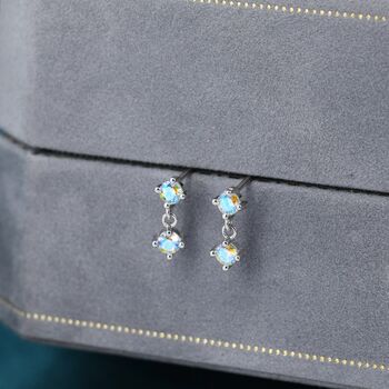 Sterling Silver Tiny Double Aurora Ab Cz Dangle Stud Earrings, 2 of 12