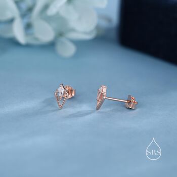 Sterling Silver Art Deco Inspired Tiny Rhombus Cz Stud Earrings, 3 of 12