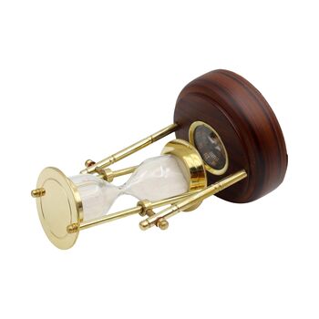 Personalised Three Minute Hourglass With Wooden Base And Compass, 3 of 9