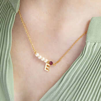 Asymmetric Pearl And Birthstone Initial Necklace, 4 of 11