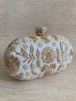Off White Raw Silk Oval Clutch Bag, 5 of 10