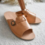 Leather Open Toe Women's Slippers With Buckle, thumbnail 2 of 3