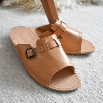 Leather Open Toe Women's Slippers With Buckle, 2 of 3