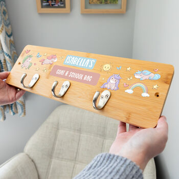 Personalised Unicorn Wall Mounted Coat Hooks For Children's Bedroom, 4 of 4
