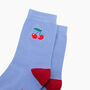 Embroidered Cherries Combed Cotton Socks In Blue, thumbnail 2 of 4
