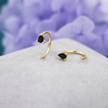 Black Cz Droplet Huggie Hoop Earrings Two, 4 of 11