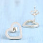 Silver Heart Earrings. Geometric Studs, thumbnail 5 of 10