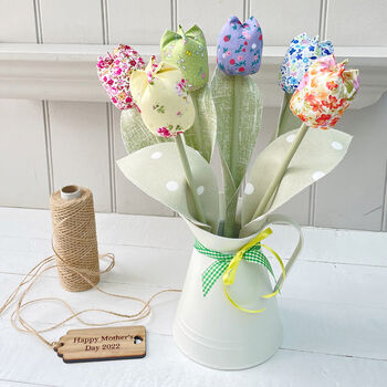 Handmade Cotton Anniversary Tulips With Engraved Tag, 2 of 8