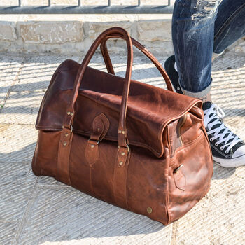 Personalised Leather Drake Strapped Weekender, 12 of 12