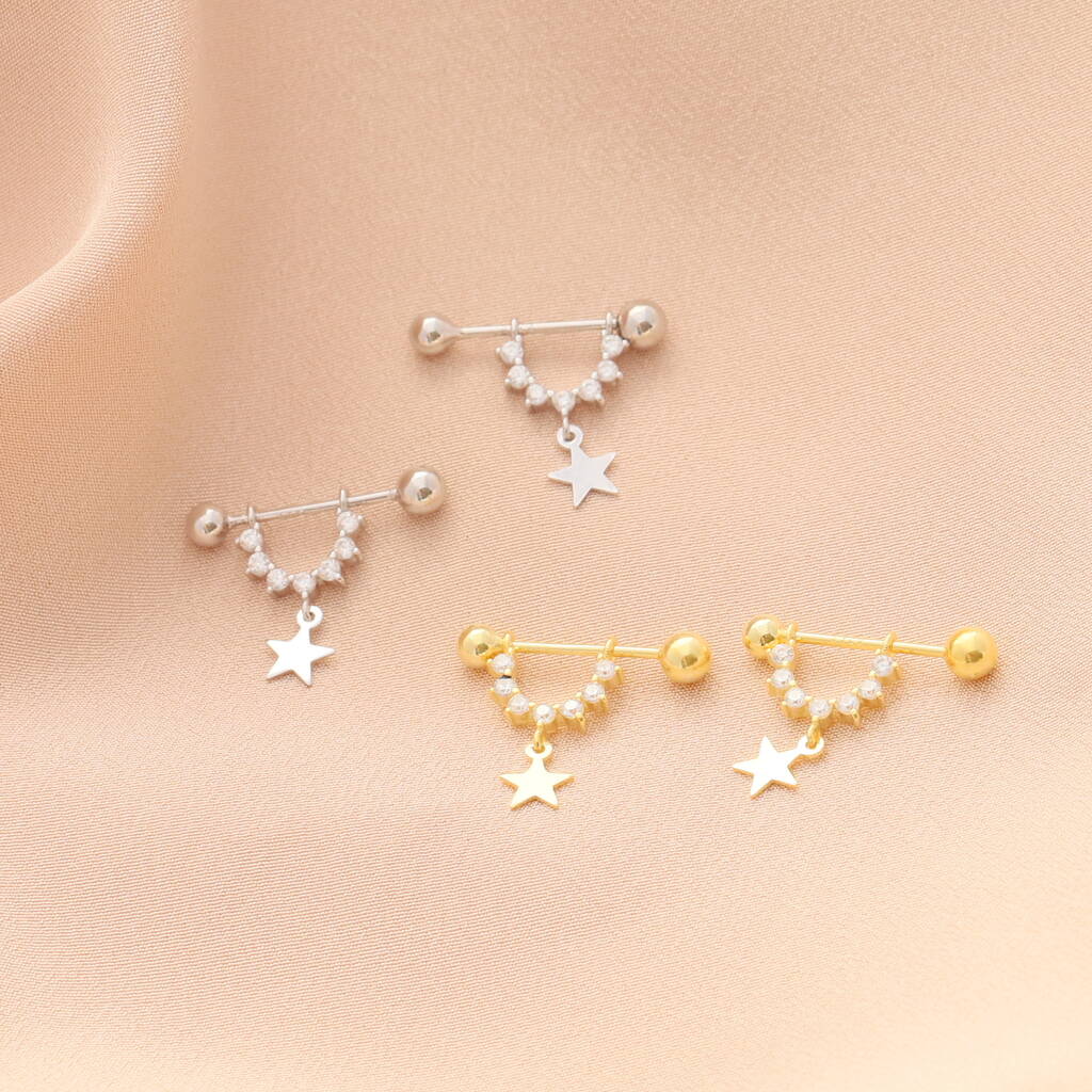 Sterling Silver Conch Earring With Star Hanging By Attic