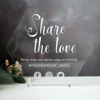 Wedding Social Media Sign In Hexagon Shape, 2 of 6