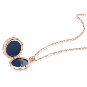 18k Rose Gold Plate Filigree Locket W/ Sapphire Stone, 4 of 9