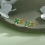 Sterling Silver Four Leaf Clover Enamel Stud Earrings, thumbnail 5 of 12