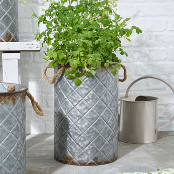 Set Of Three Quilted Effect Metal Bucket Planters, 5 of 7
