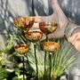 Set Of Five Copper Rain Catchers | Crinkle Cut Garden Sculptures With Curvy Iron Stakes | Handmade Outdoor Water Features, thumbnail 6 of 7
