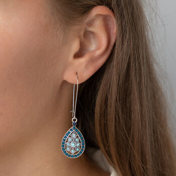 Blue And Turquoise Beaded Tear Drop Earrings, 2 of 3