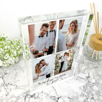 Personalised Freestanding Four Photo Grid Giant Crystal Block 19.5cm X 14cm Portrait, 5 of 7