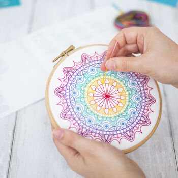 Rainbow Mandala Embroidery Kit, Colourful Diy Hoop Art For Beginners, 4 of 6