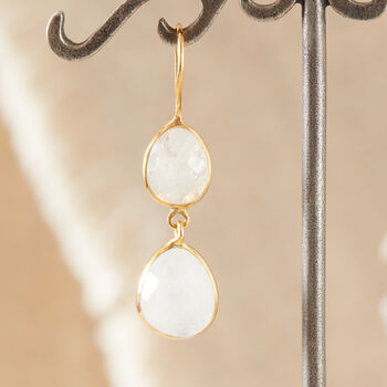 White Moonstone Double Gemstone Dangle Earrings, 5 of 12