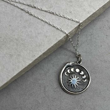 Sterling Silver Moon Phases Snake Necklace, 8 of 12