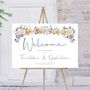 Wedding Welcome Sign Burgundy Blue White Florals, thumbnail 2 of 6