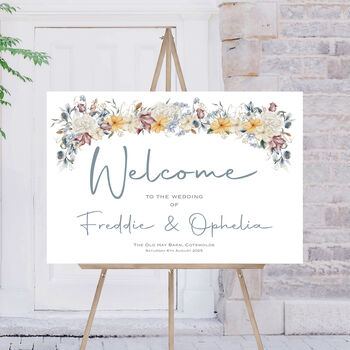 Wedding Welcome Sign Burgundy Blue White Florals, 2 of 6