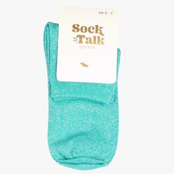 Women's Glitter Anklet Socks Turquoise, 4 of 4