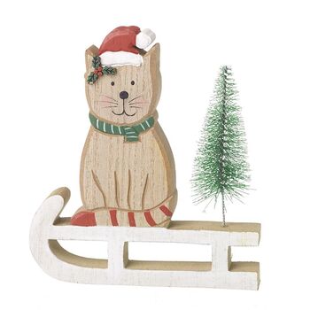 Christmas Wooden Cat On Sledge, 2 of 2