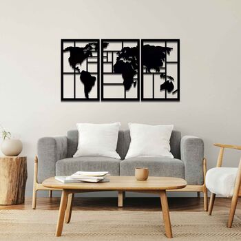 World Map Plywood Wall Art, Three Piece Indoor Decor For Home Or Office, 11 of 11