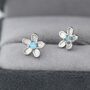 Sterling Silver Opal Forget Me Not Flower Stud Earrings, thumbnail 5 of 12