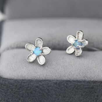 Sterling Silver Opal Forget Me Not Flower Stud Earrings, 5 of 12