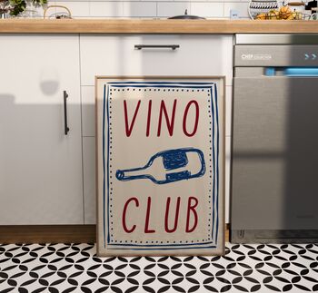 Vino Club Wall Art Print Happy Hour Kitchen Disco, 4 of 7