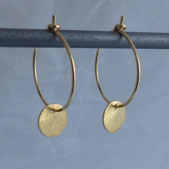 Brushed Gold Plated Sterling Silver Disc Hoops, 5 of 7
