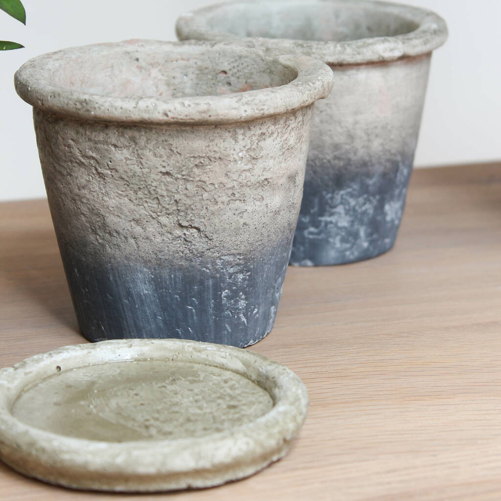 Small Grey Plant Pot And Saucer By Marquis & Dawe