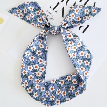 Blue Floral Thin Neck And Hair Tie Scarf, 2 of 10