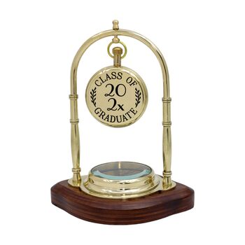 Personalised Brass Colour Desk Clock With Compass, 9 of 12