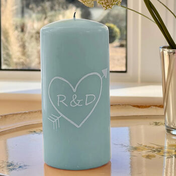 Personalised Hand Painted Heart Couples Pillar Candle, 2 of 3