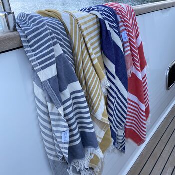 Amalfi Striped Peshtemal Towel Marine Blue, 2 of 10