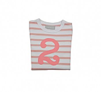 Dusty Pink + White Breton Striped Number/Age T Shirt, 3 of 6