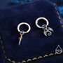 Mismatched Dragon And Sword Huggie Hoops In Sterling Silver, thumbnail 3 of 10
