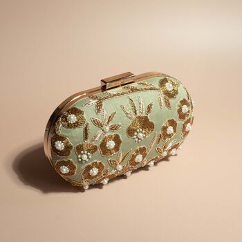Cyprus, Sage Green Oval Embroidered Clutch, 3 of 7