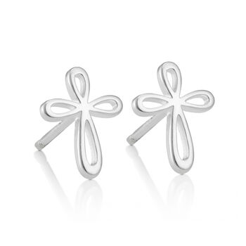 Sterling Silver Signature Cherish Cross Childs Earrings, 2 of 4