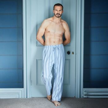 Men's 'Brighton Blue' Stripe Brushed Cotton Pyjama Trousers, 2 of 4
